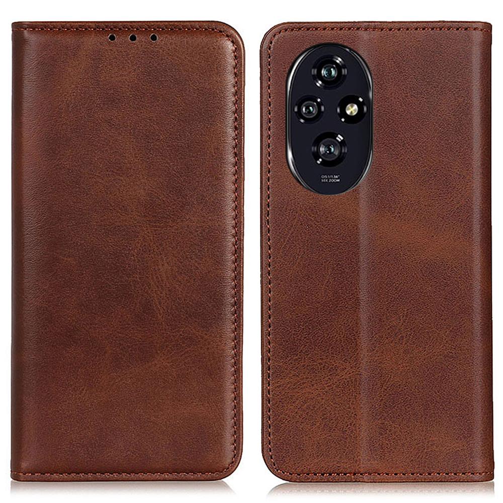 

For Honor 200 Pro 5G Shockproof Case Magnetic Closing Split Leather Wallet Phone Shell Coffee
