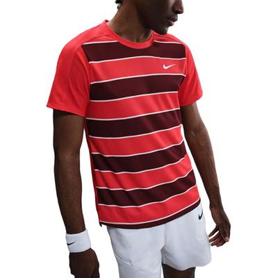 Koszulka tenisowa z krótkim rękawem Dri-FIT ADVCourt Slam Wygodna Wszechstronna w paski Męska Góra Jasnoczerwona Ciemnoczerwona Biała FZ6935-696
