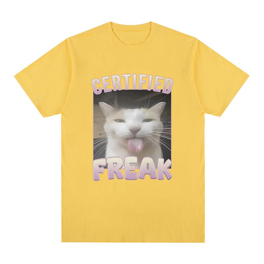 Certified Freak Funny Cat Meme T Shirt Men's Fashion Vintage Short Sleeve T-shirts Casual Cotton Oversized T Shirts Streetwear