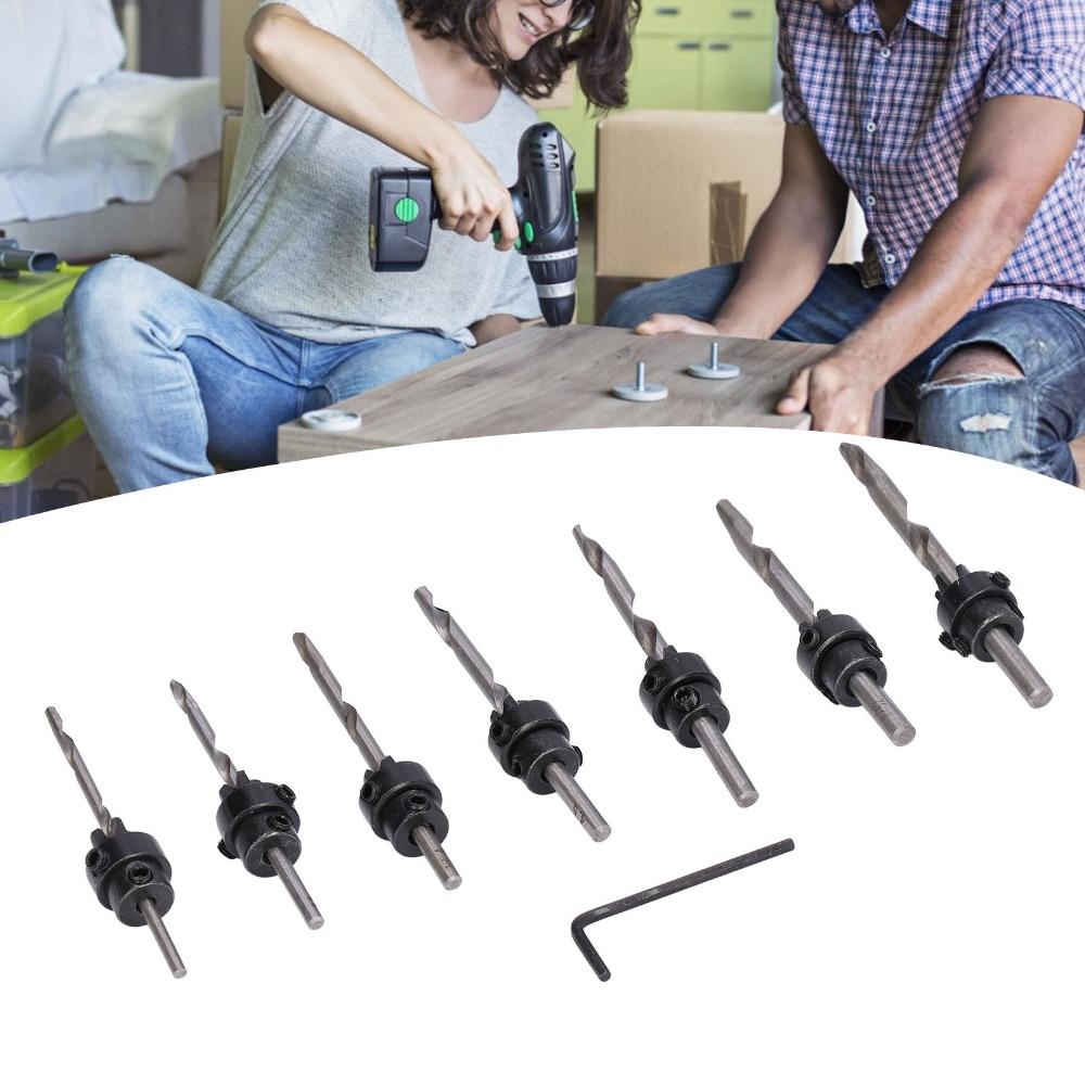 Adjustable Collars Countersink Drill Bit Set High Speed Steel Bit Set  Wood Drilling