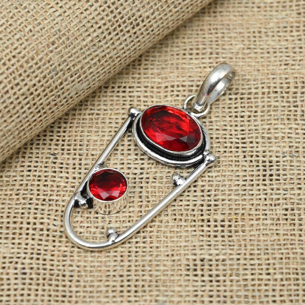 Red Garnet Gemstone 925 Sterling Silver Handmade Precious Pendant Jewelry For Her