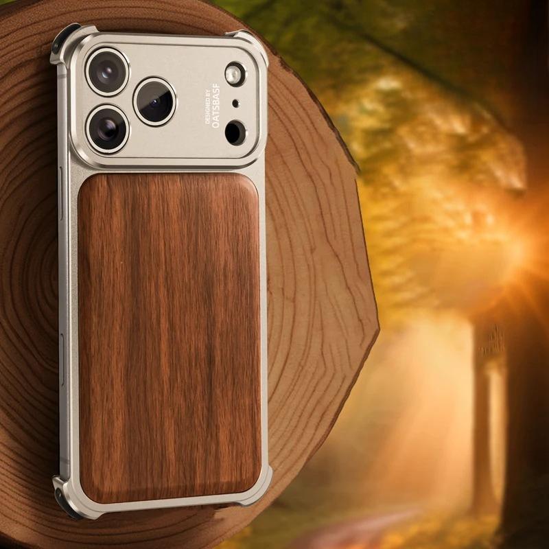 Oatsbasf Solid Wooden Phone Case for iPhone 17 Pro Max/17 Pro Magsafe Frameless Wireless Charging Shockproof Protective Cover