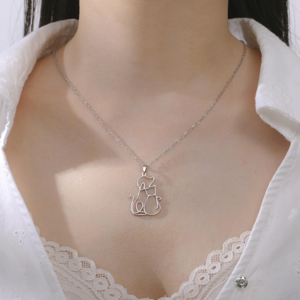 Collana Ciondolo Cane Gatto Carino Acciaio Inossidabile Collana con Ciondolo Animale Cane Gatto per Donna Gioiello Regalo per Appassionato di Animali