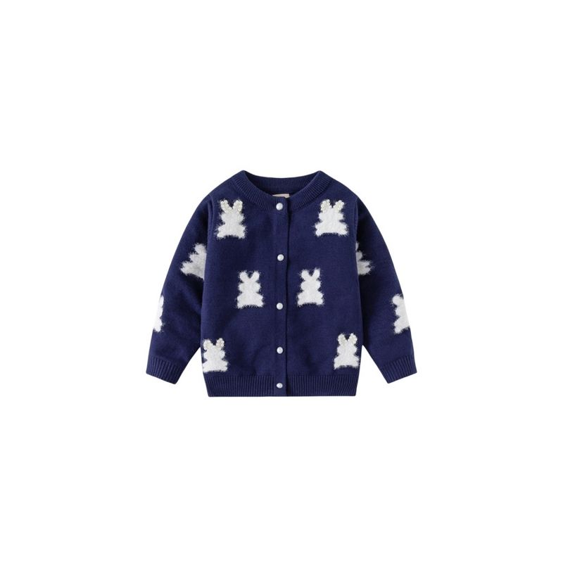 Spring and Autumn Children's Clothing Girl Beaded Rabbit Knitting Cardigan Kids' Overcoat Cardigan Sweater Baby Long Sleeve Top