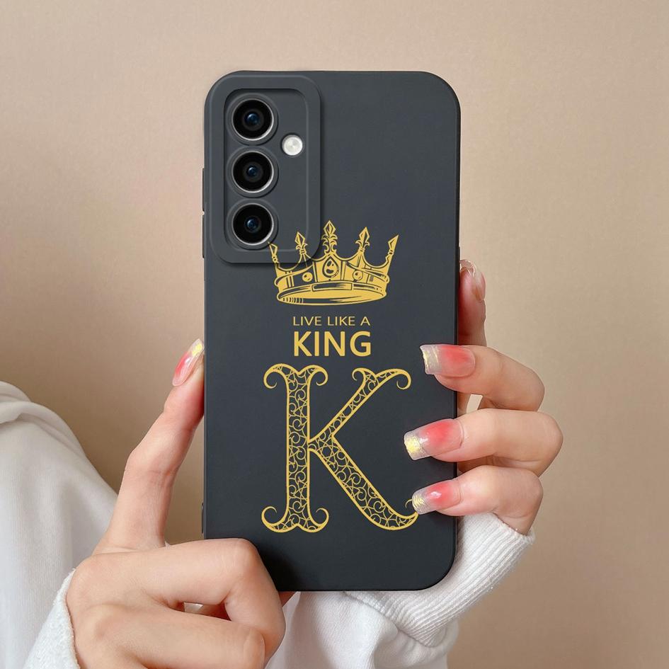 Case Phone Cover For Samsung Galaxy A55 S24 Ultra S24+ A15 M15 F15 Bumper Fashion A-Z Crown Letters Cases Matte Liquid Soft Silicone Capas For Samsung
