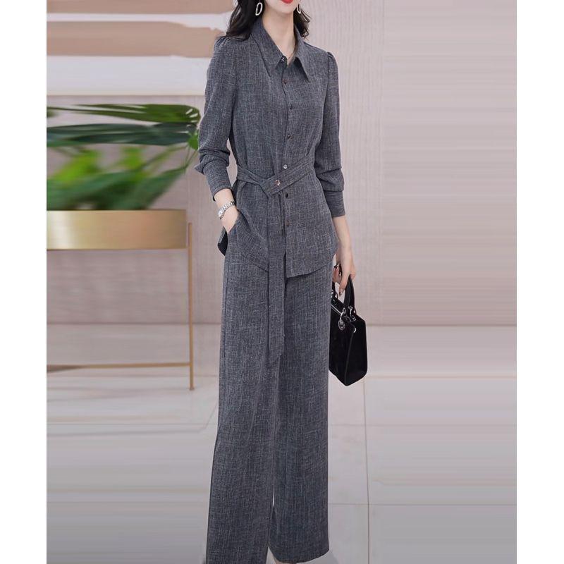 

Elegant Spring 2025 Two-Piece Set: Chic Top & Straight-Leg Pants for Middle-aged Moms, Plus Size Available M [Suggested for 85-105 Jin]