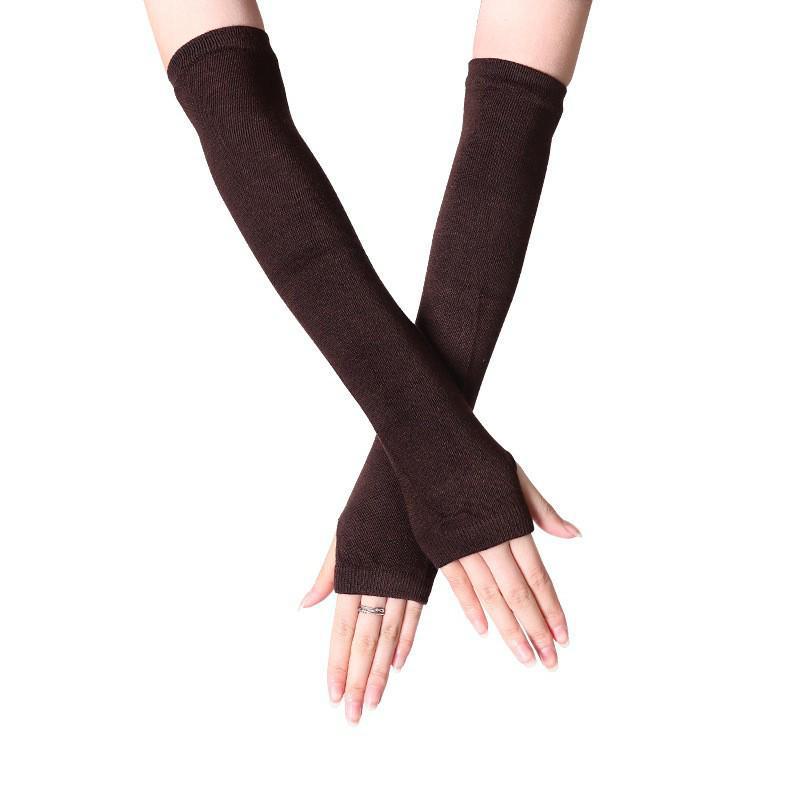 Korean Style Women's Long Fingerless Wool Gloves - Cute Half-Finger Design for Autumn and Winter