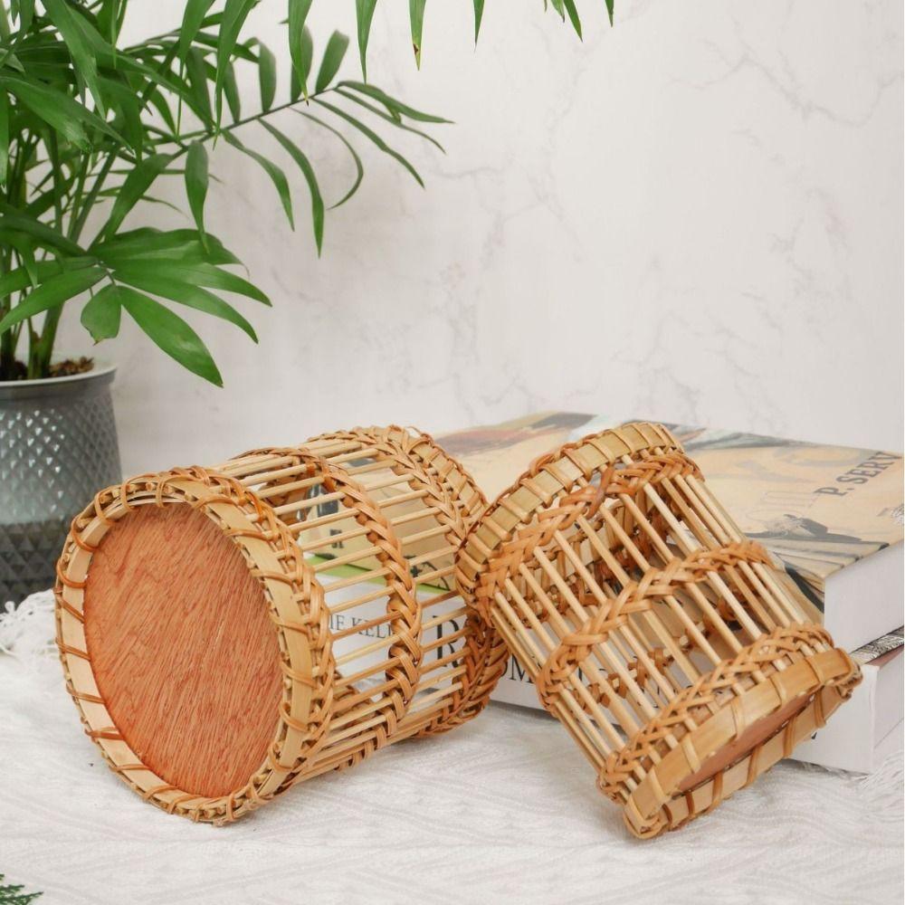 Tabletop Storage Bamboo Woven Pen Container Multi-functional Storage Basket  School