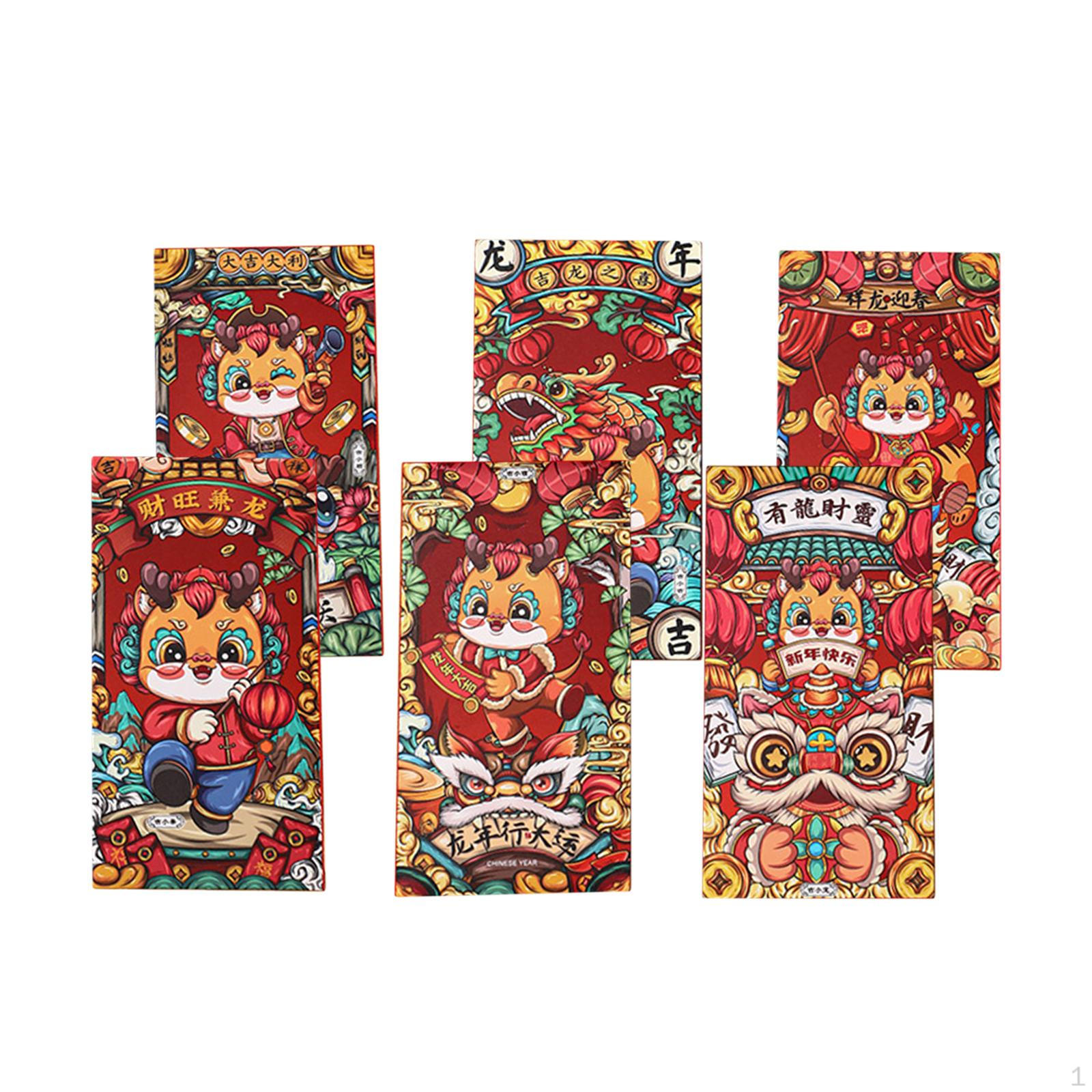 

6 Pieces Chinese Year Red Envelopes Dragon Packets Lucky Money Style A