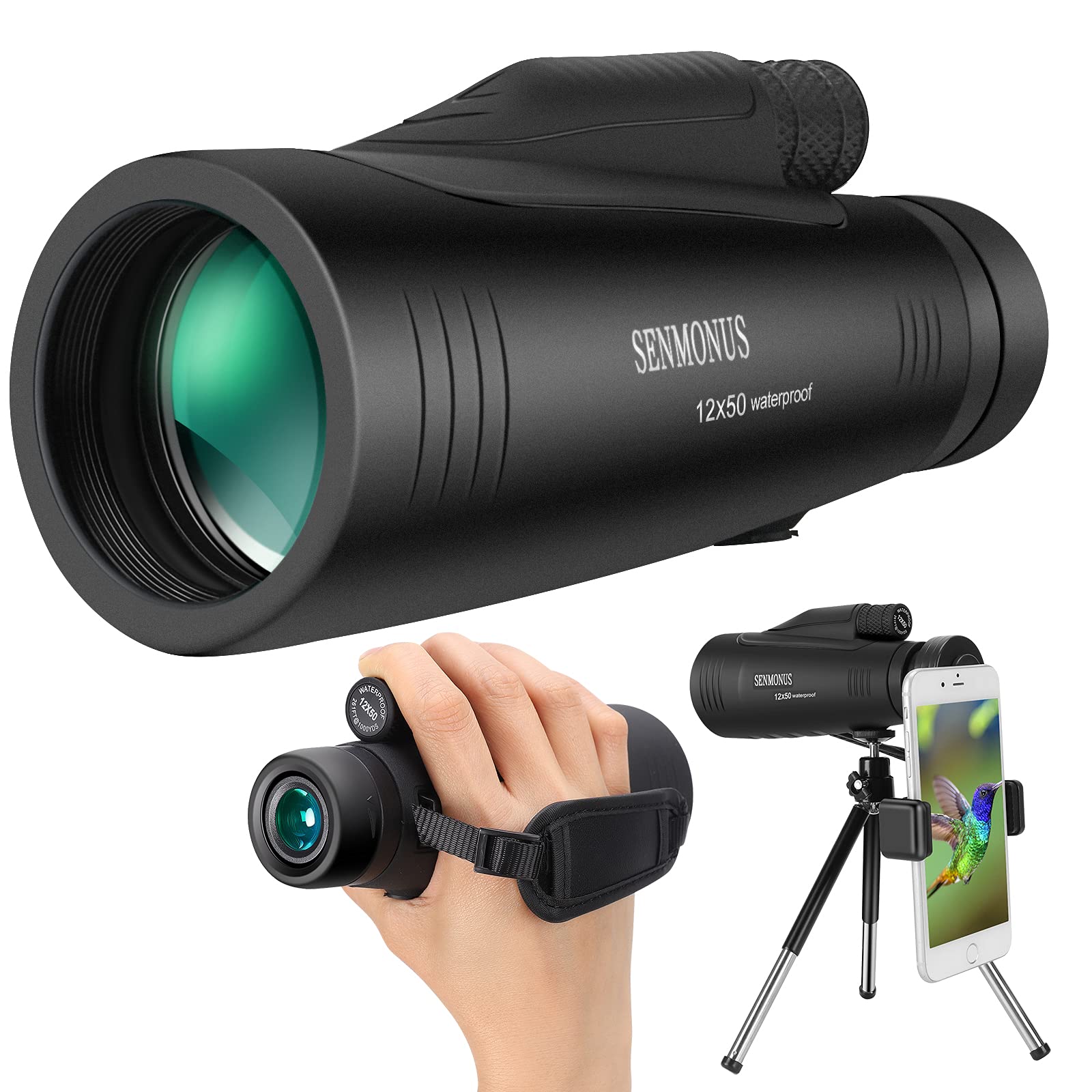 

Водонепроникний монокулярний телескоп SENMONUS 12x50 зі штативом для швидкого тримача смартфона Монокуляр із високим збільшенням і ручним ремінцем Компактний монокуляр для