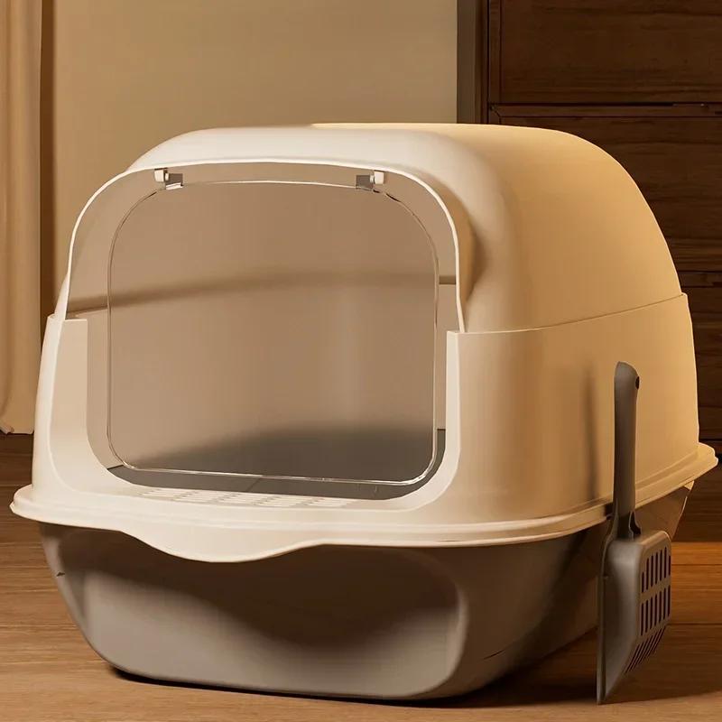 Large Capacity Cat Litter Box Fully Enclosed Sandbox Pet Anti Splash Toilet Spillproof Deodorant Cat Toilet Removable Cat Bedpan