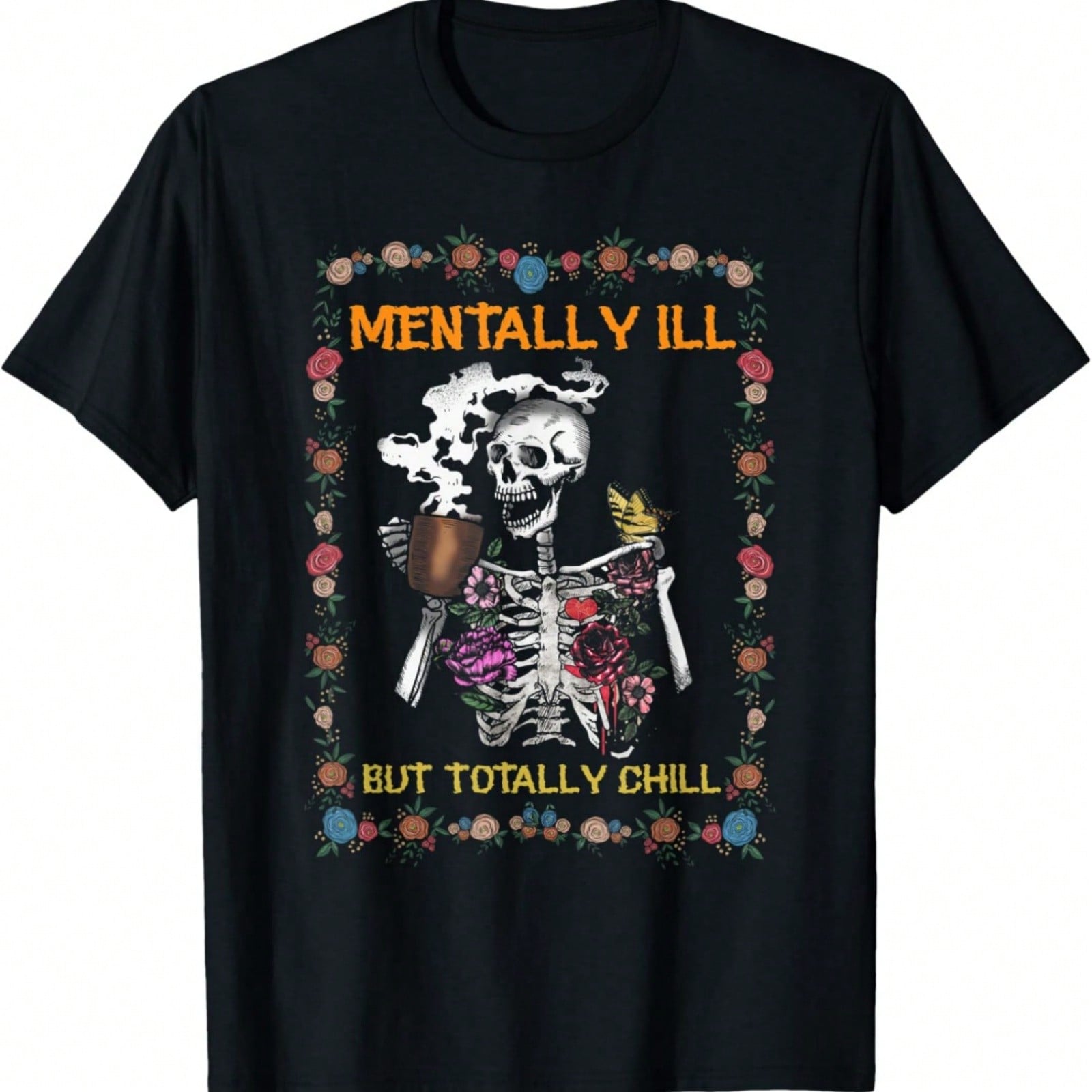 tally Ill But Totally Chill Leopard Messy Bun Skeleton T-Shirt S разноцветный