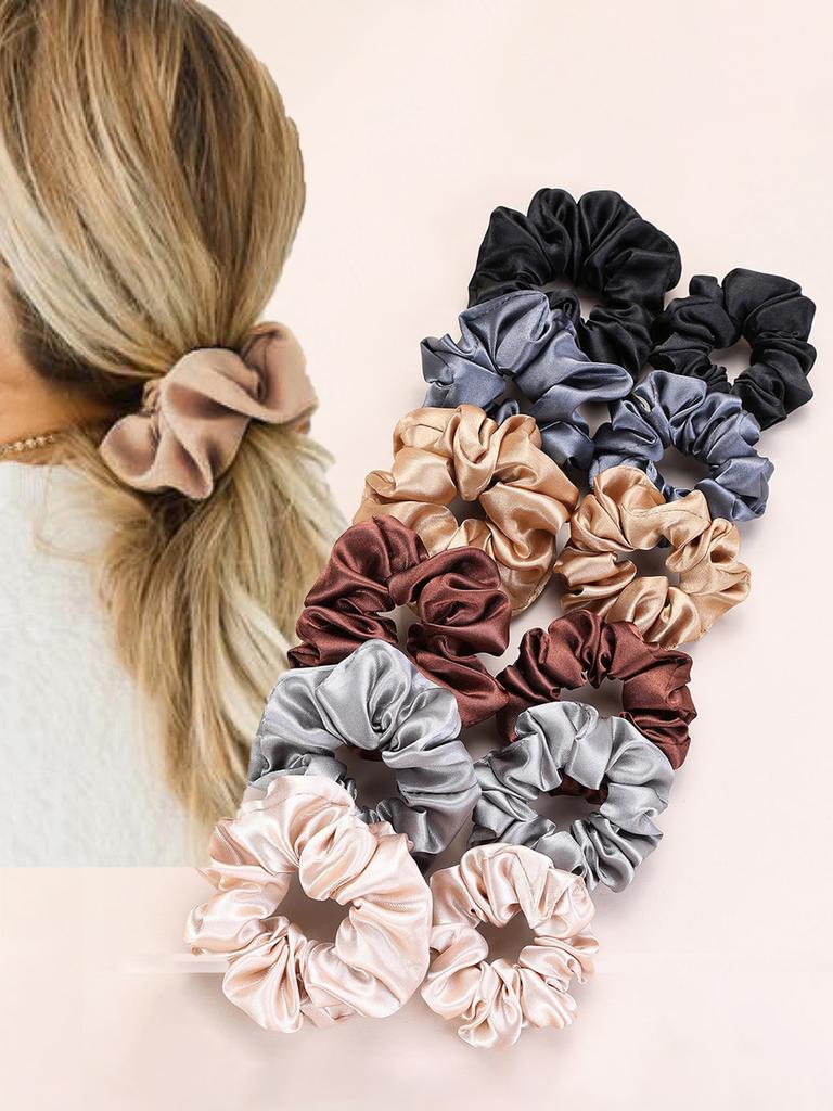 12Pcs Women Satin Hair Scrunchies, Mixed Colors Fashion Hair Rings, High Elasticity Soft Comfortable Hair Accessories