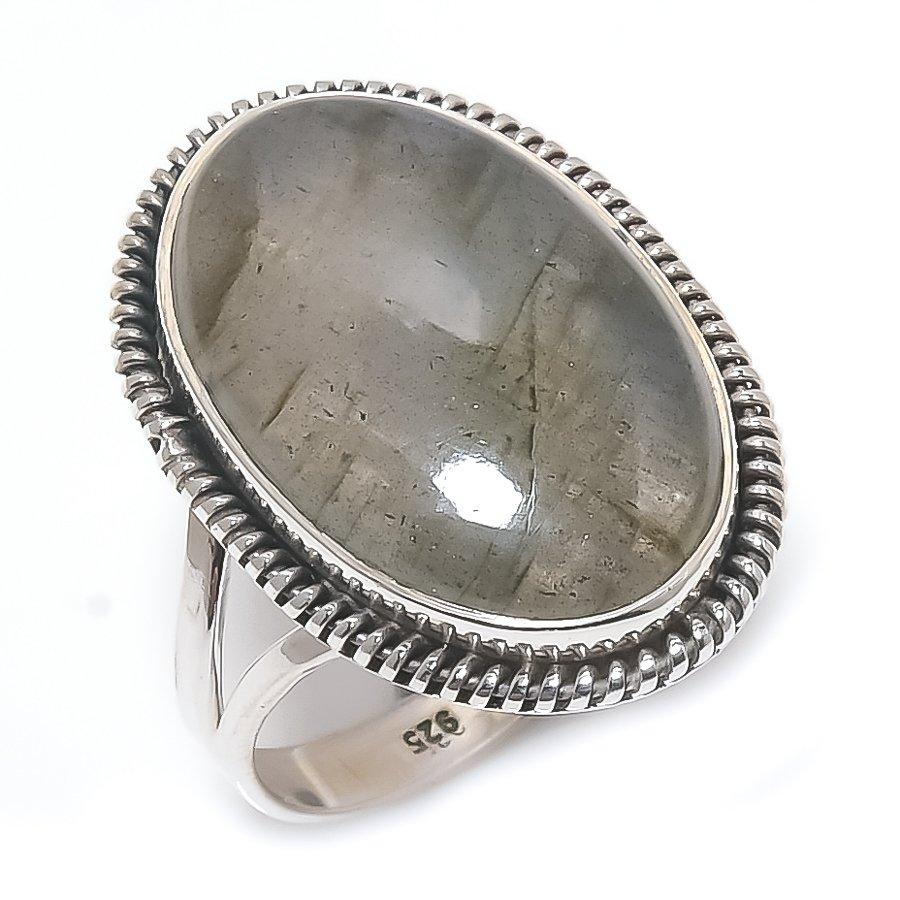 Natural Labradorite Gemstone Handmade 925 Solid Silver Jewelry Ring Size 9 Z4N51