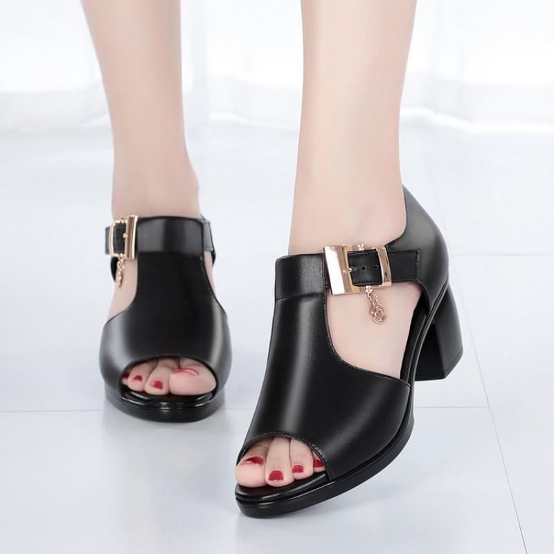 Fashion Fish Mouth Sandals Womens 2025 Summer New Roman Womens Thick Heel Medium Heel Women's Shoes Fashion Versatile Women High Heels