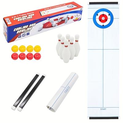 1 Box Tabletop Game Set Tabletop Curling Multiplayer Game Curling Bowling 2-in-1 Game Set Family Party Table Game Set