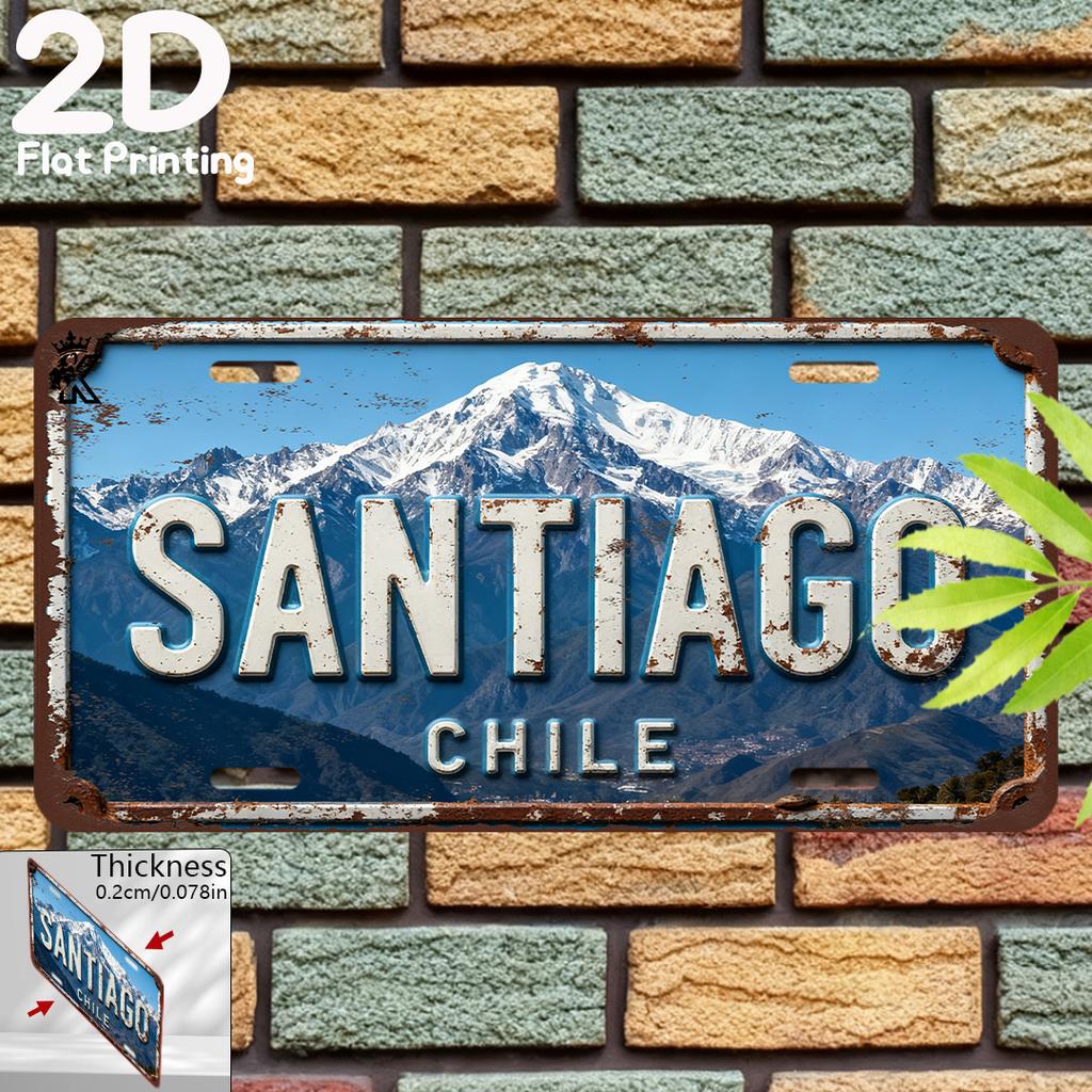 Santiago Chile Bergblick Blechschild Vintage Langlebige Metallplakette Wanddekoration Zuhause Büro Bar Man Cave Wandkunst