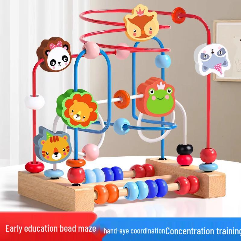 Montessori Bead Maze & Building Blocks for Babies, Ages 6 Months To 2 Years - Early Education Puzzle