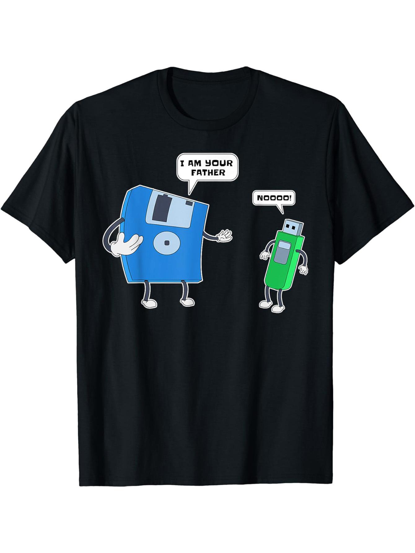 Father Son Floppy Disk Engineer Graphic design100 cotton summer Oneck short sleeve casual printed Tshirt S