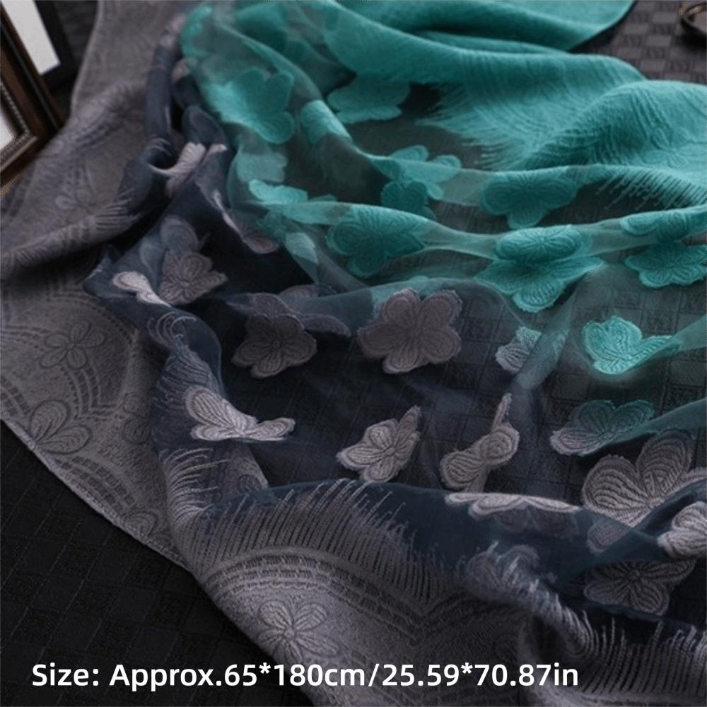 Gradient Color Cut Flowers Scarf Thin Beach Shawl Wrap Elegant Sunscreen Scarf