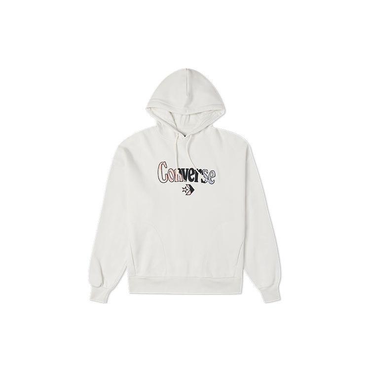 (WMNS) Converse Logo Embroidered Loose Fleece Hoodie White Women s 10022349-A01 M