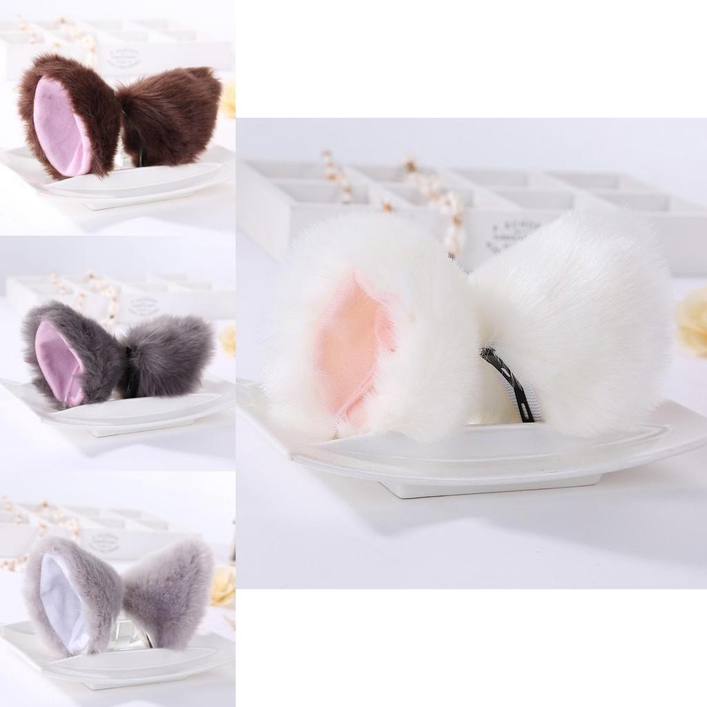 Luxurious Faux Fur Cat Fox Long Fur Ears Costume Hair Clip For Halloween Cosplay Parties