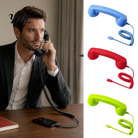 Nostalgic Desktop Decoration Prop Retro Phone Handset for Mobile Phones, Type-C Vintage Wired Handheld Comfortable Grip Telephone Handle Cell Receiver