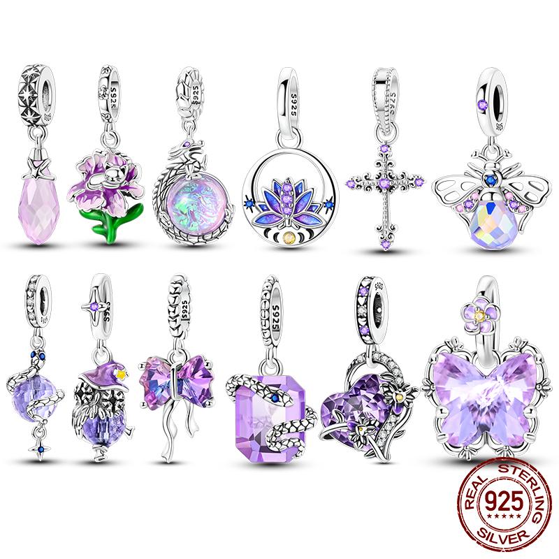 Copper Charms Beads Purple Cross Snake Bow Dragon Pendant Fit Original Bracelet Necklace Women Jewelry Diy Gifts