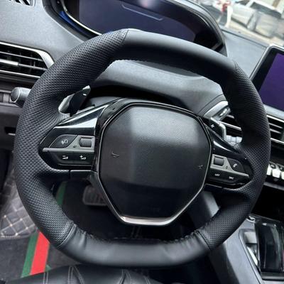 Hand-stitched Black  Leather Anti-slip Car Steering Wheel Cover For Peugeot E-208 508 3008 4008 5008 2016-