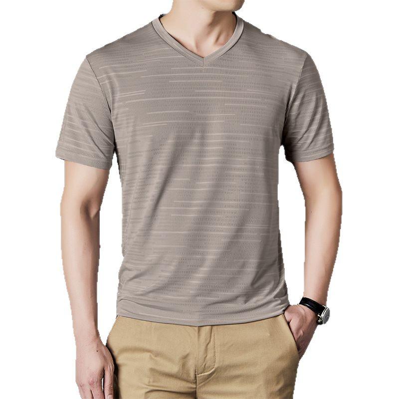 Men's Plus Size V-Neck Ice Silk Short Sleeve T-Shirt - Trendy, Loose Fit for Summer