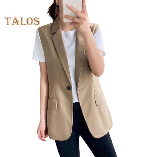 

Женский деловой жилет с отложным воротником, застежкой на одну пуговицу, без рукавов, средней длины, формальный офисный наряд, однотонный кардиган, жилет, наряд для рабочего места XL хаки