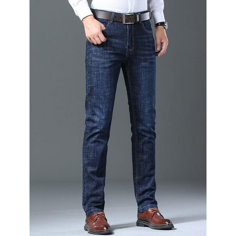 Summer lightweight denim trousers for men Straight-leg relaxed fit stretch business casual trousers