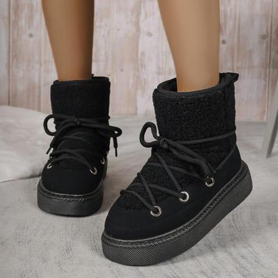 Fashion Fashion Lace Up Decoration Suede Snow Boots Soft Thick Bottom Medium Heel Cotton Boots Winter Warm Short Plush Shoes Plus Size