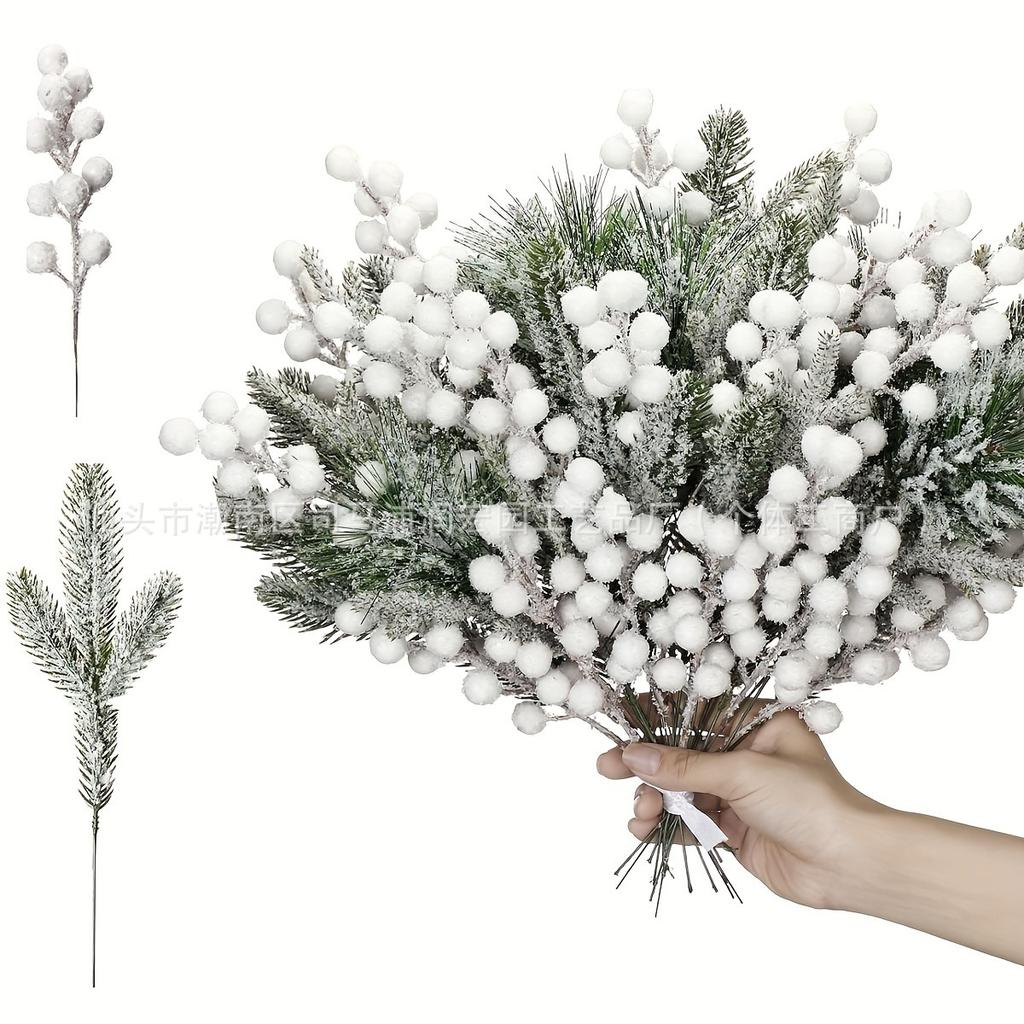 Artificial Picks with Snow Frosted Berries for Christmas Wreath Making and Holiday Home Decor