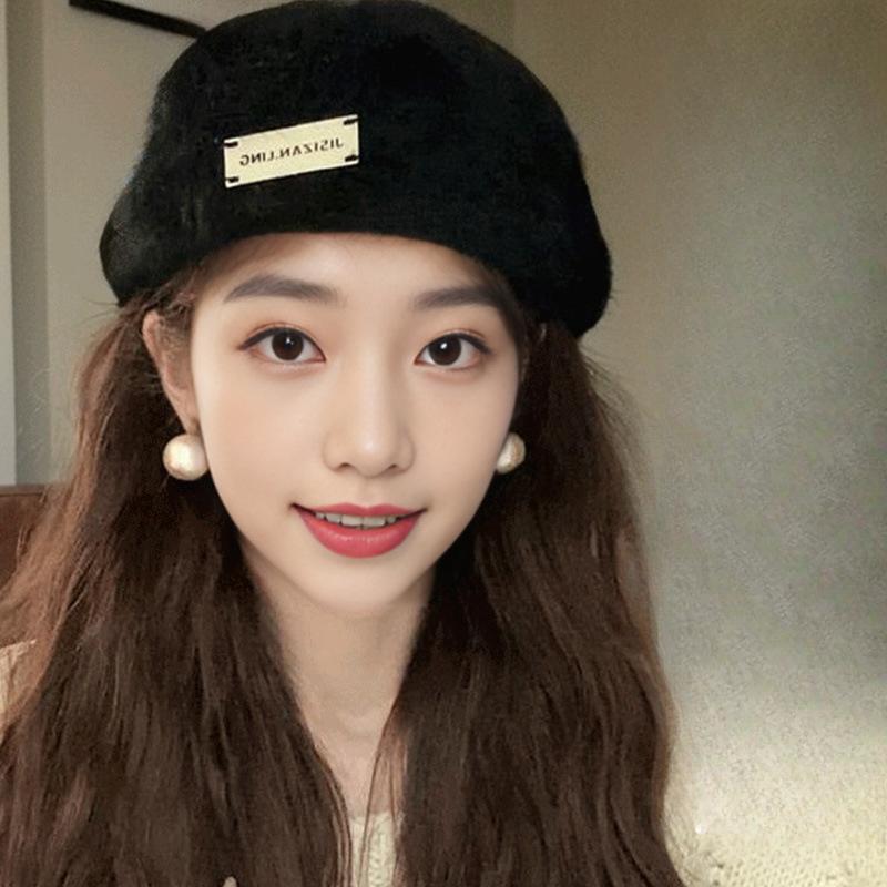 Autumn and Winter Warm Rabbit Wool Hat for Women New Style Back Wearing Beret Retro Versatile Dual Purpose Front Hat Solid Color Painter Hat
