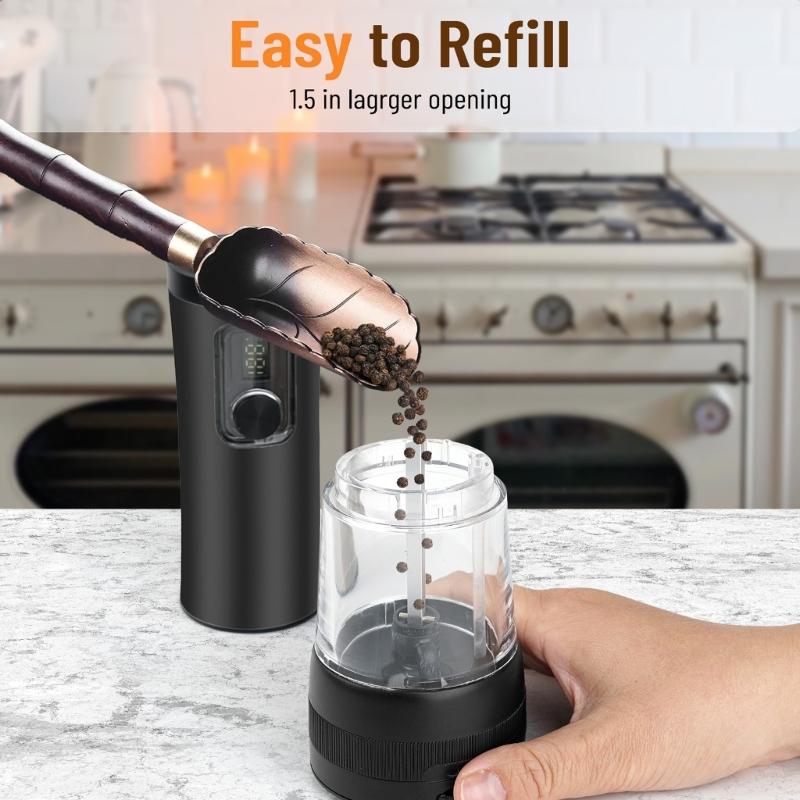 USB C Rechargeable Electric Salt Pepper Grinders With 100ml Large Capacity Clear Window And Dustproof Base For Kitchens
