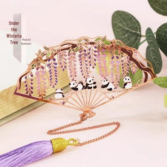 Ruihe Rose Gold Tassel Folding Fan Bookmark with Gift Box for Teachers