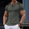 New-style Henry-style Casual, Breathable Button-down V-neck Colour-blocked Short-sleeved Men’s T-shirt