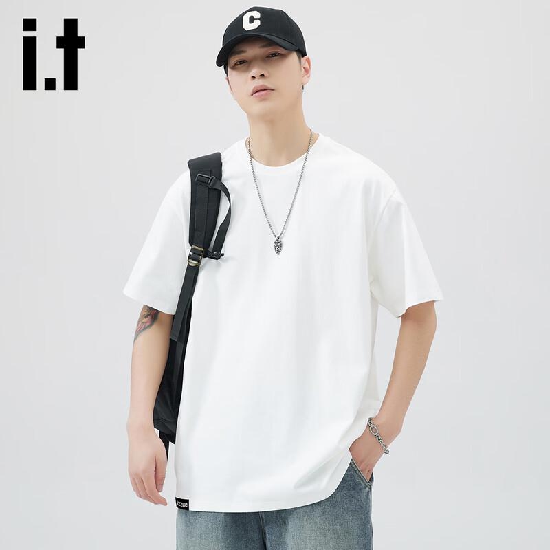 izzueit Men s Heavyweight Loose Fit Cotton Short Sleeve T-Shirt S белый