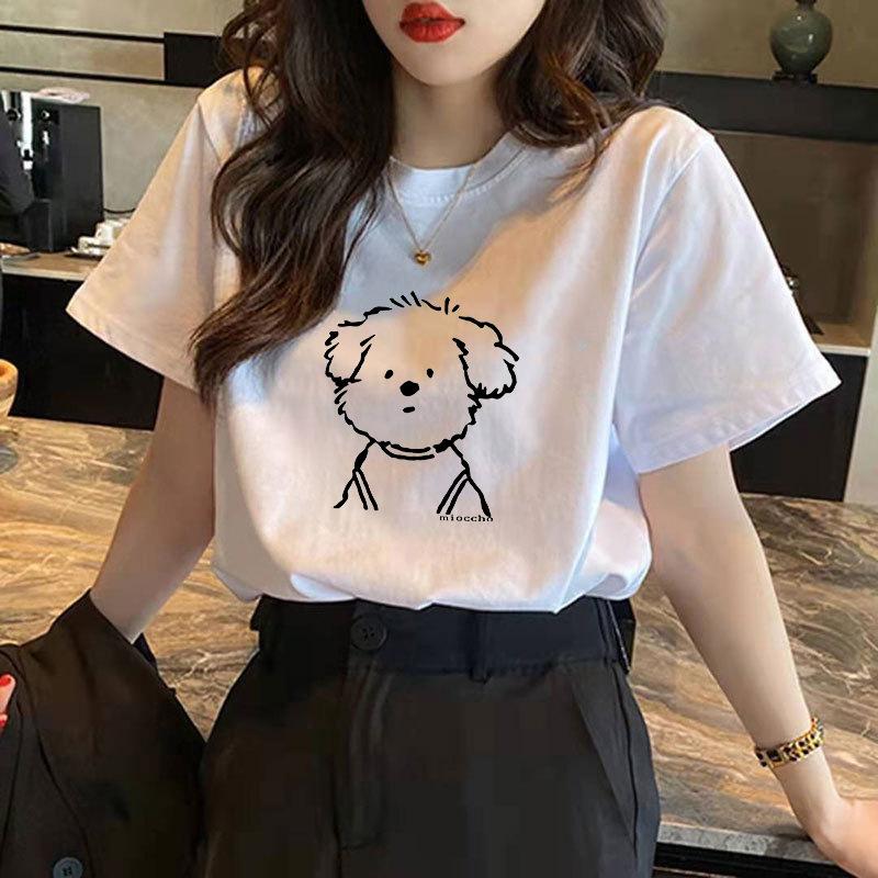Women Cute Pink Bear Graphic T Shirt Casual Cotton O Neck Short Sleeve Loose Summer Tee Daily Basic Tops