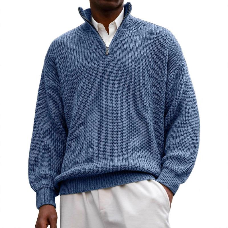 Men's Half Zip Knit Polo Sweater Stand Collar Long Sleeve Casual Pullover
