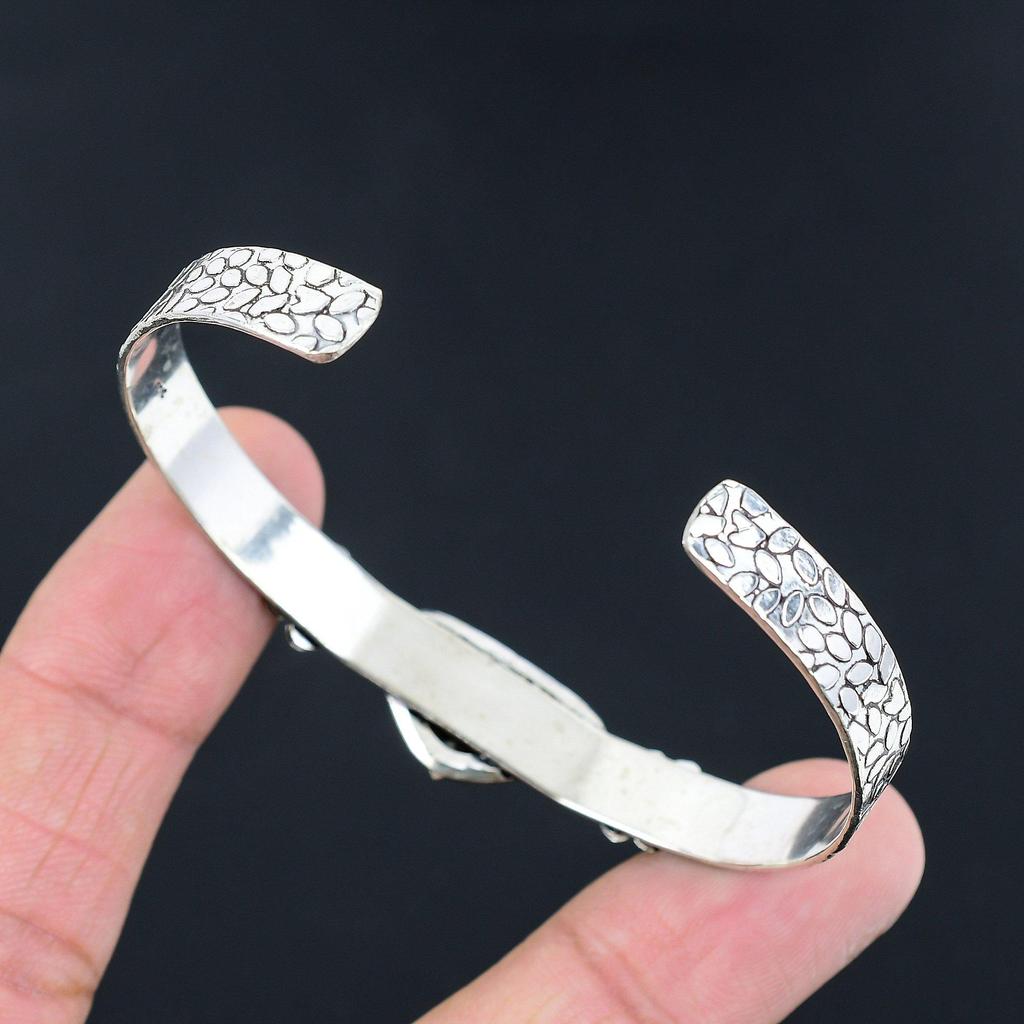 Trillion Fossil Coral Gemstone 925 Silver Handmade Daughter Engagement Bangle