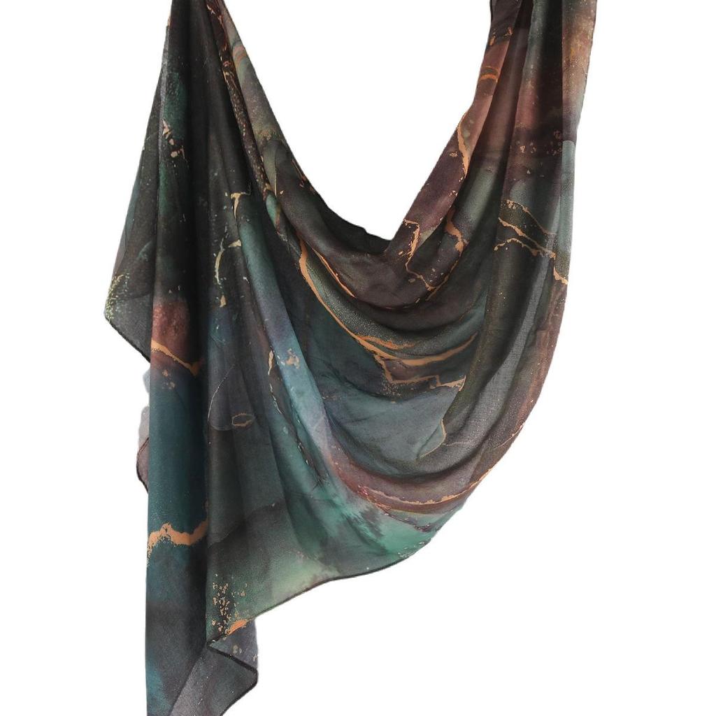 "Ethnic Watercolor Modal Cotton Shawl Satin Print Scarf for Women"