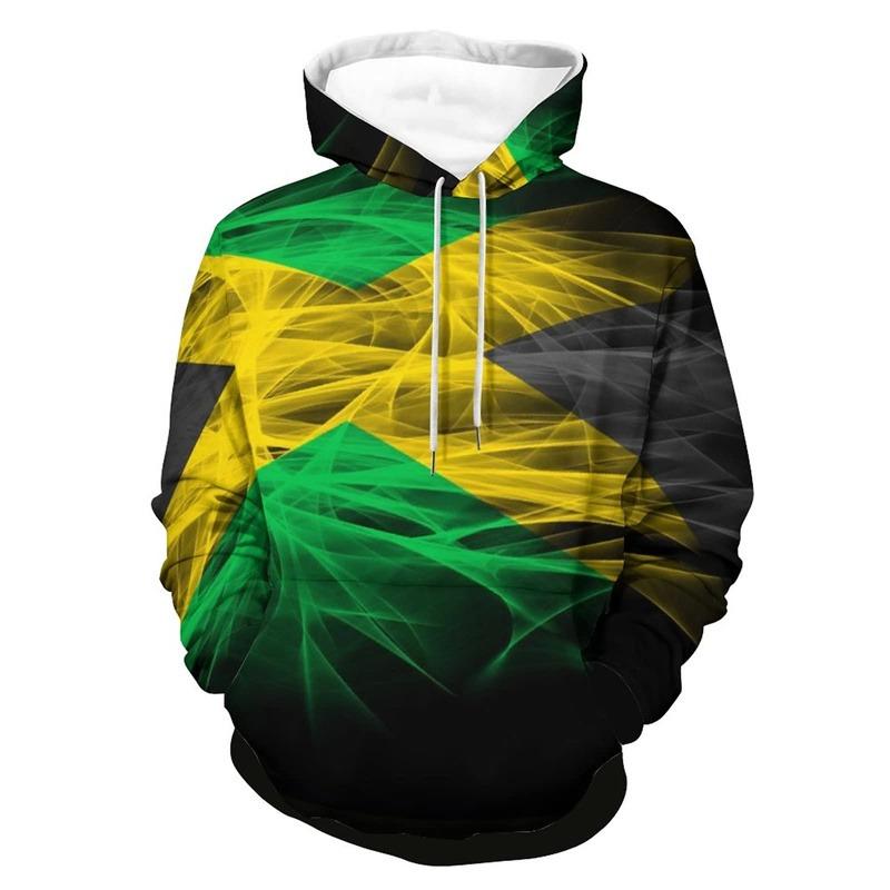 3D-trykket Jamaica-flagg-hettegenser for menn Kul streetwear Langermet hettegenser Snøring Vår-genser Høstjakke