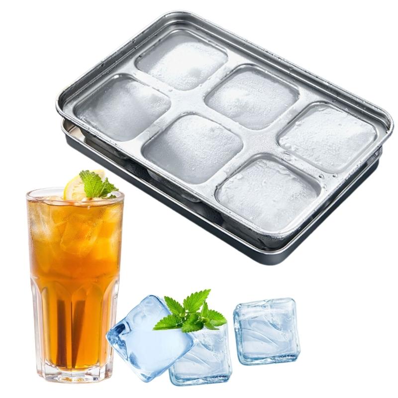 Stainless Steels Ice Cubes Maker with Lid Big Cubes Design Ice Mold For Cold Drink Cocktails And Baby Food Storage