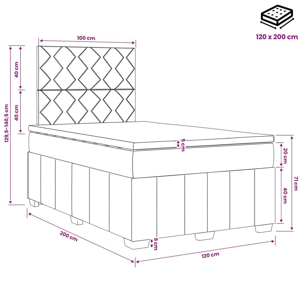 Box Spring Bed with Mattress Dark Grey 120 X 200 Cm Fabric