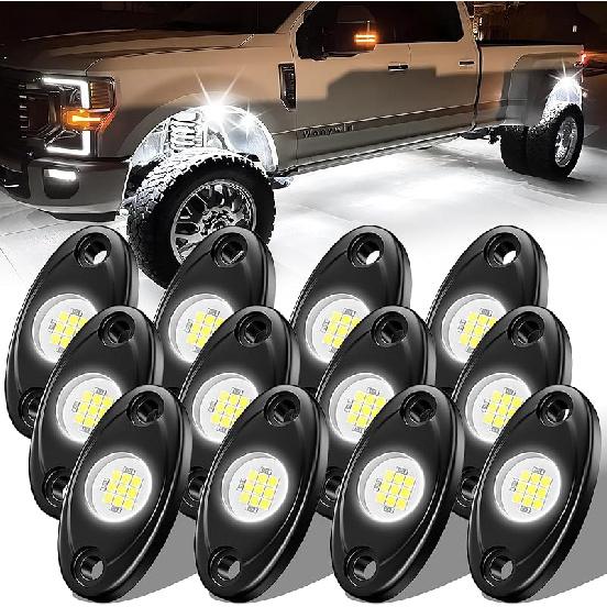 24 Pods White Rock Lights, 6000K Pure White Super Bright Wide Angle IP68 Waterproof LED Rock Lights For Trucks Pickup SUV UTV ATV Motorcycle Car 12 Pods