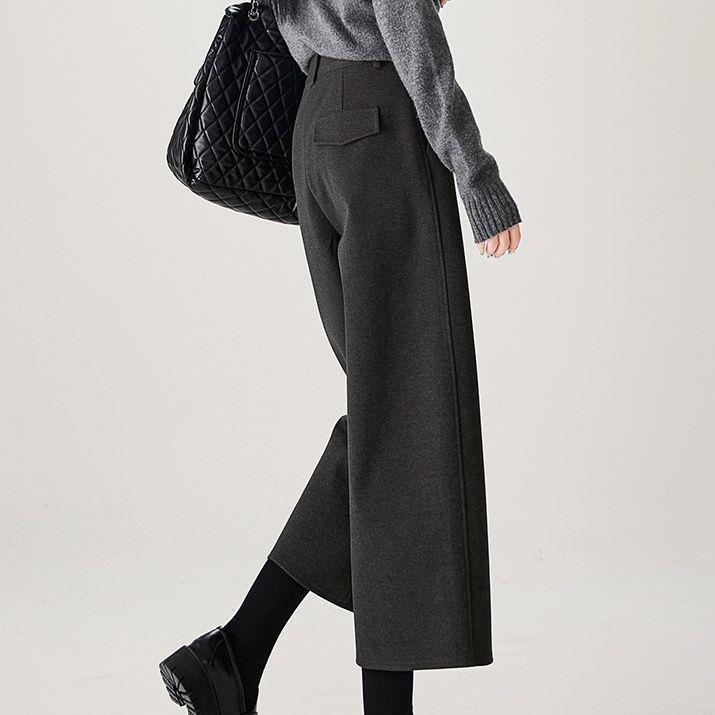 

Women s Woolen Wide-Leg Pants - 2025 Autumn/Winter Fashion: Thick, Warm, Straight-Leg, Loose-Slimming, Casual Trousers S for 85-95 jin