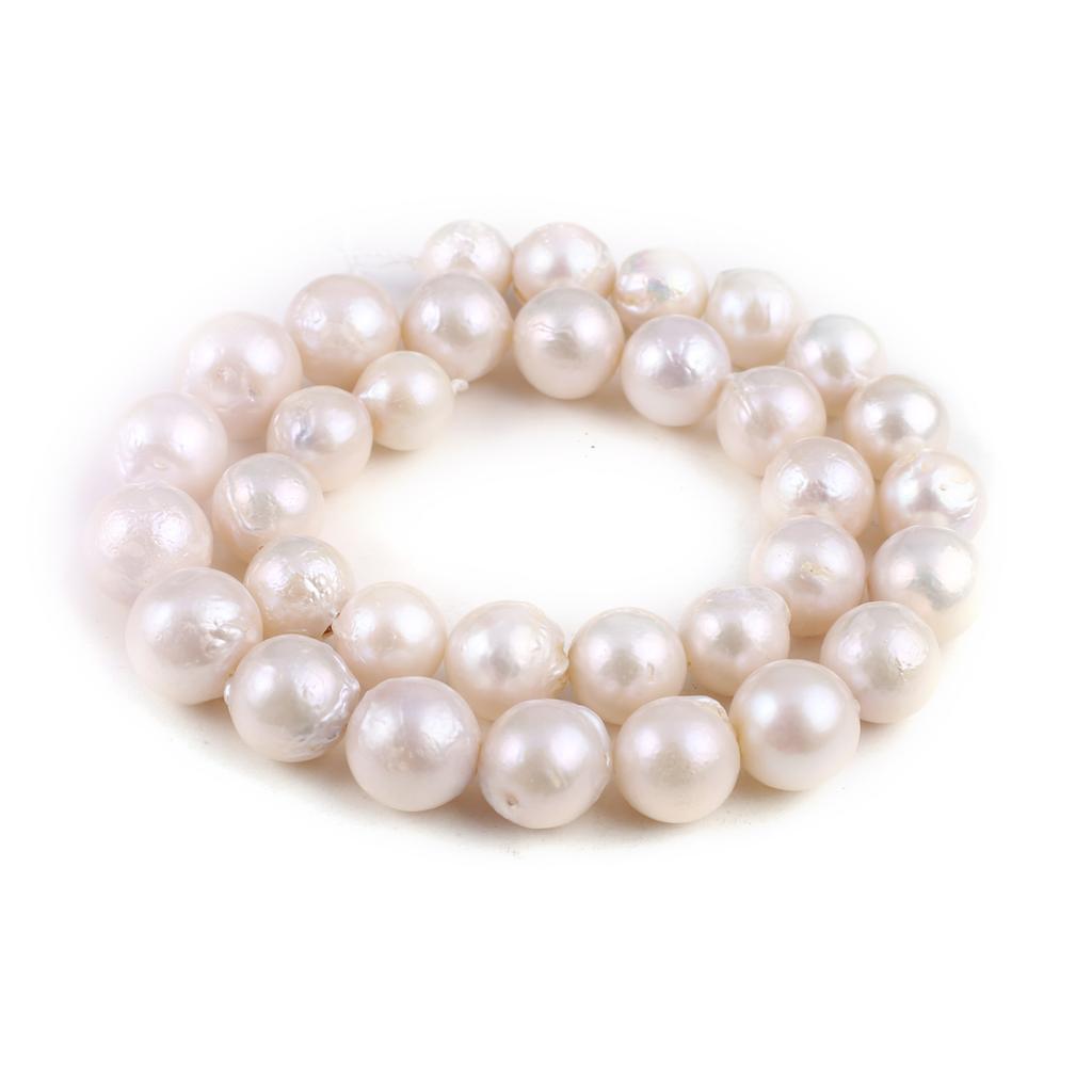 1String, White Baroque Round Pearl 12-13mm, Fashion Women Natural Freshwater Pearl Beads for Jewelry Making DIY Crafts, Luxury Bulk Gifts 36cm