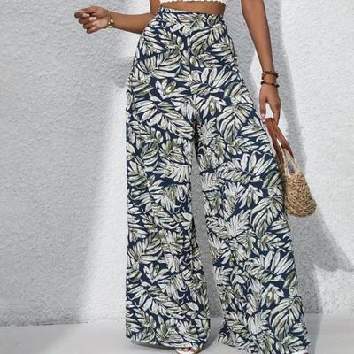 Calças Largas Florais Bohemianas de Cintura Alta para Mulheres para Primavera e Verão